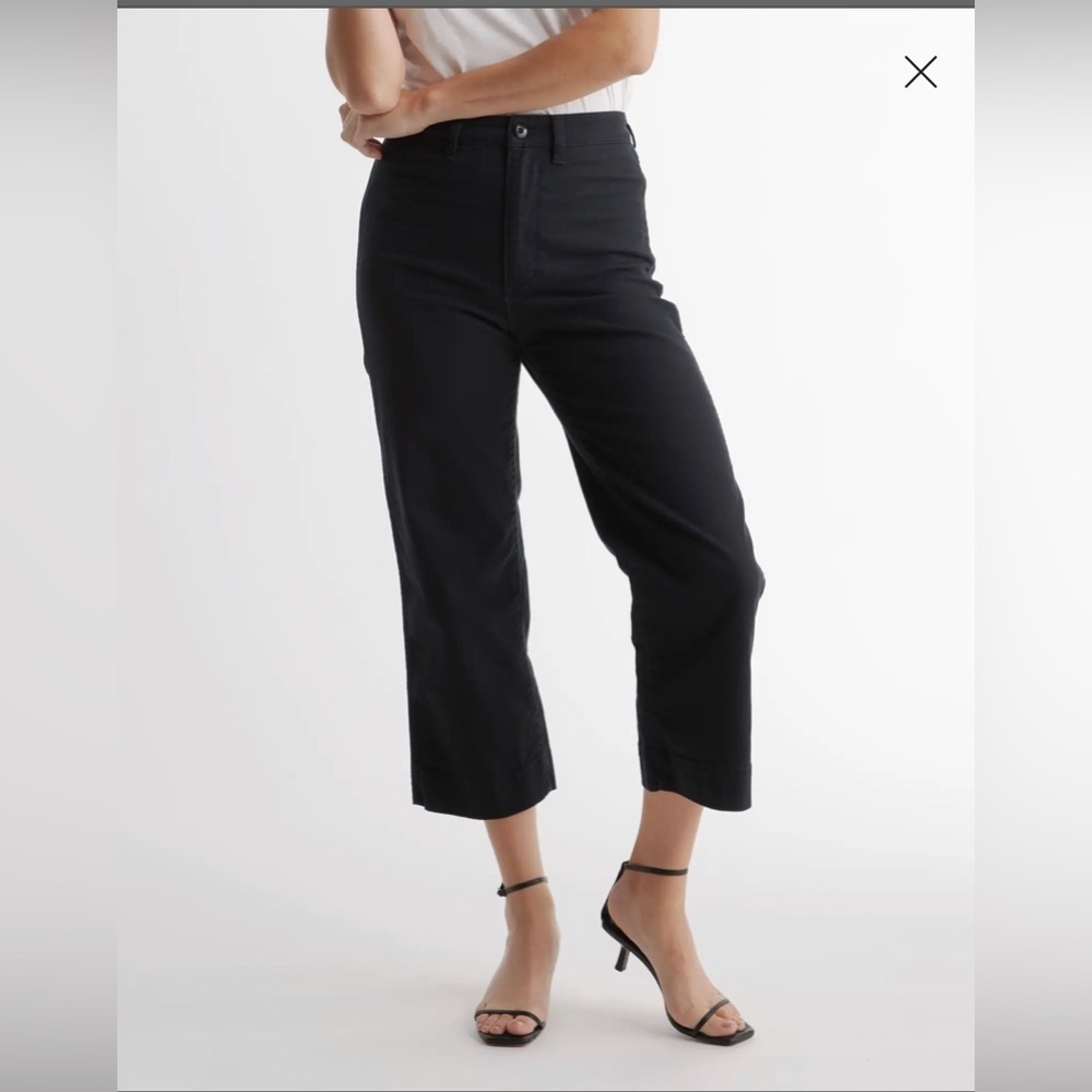 Quince Women's Black Stretch Cotton Twill Wide-Leg Crop Pants sz 32 NWT